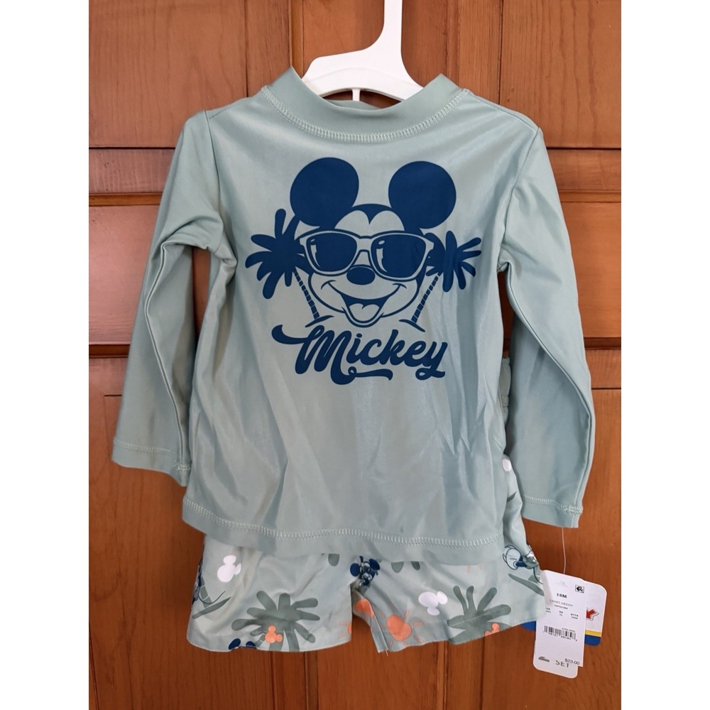 Boys' Disney Mickey Mouse 2–Piece Long Sleeve Rash Guard & Swim Shorts Size 18M